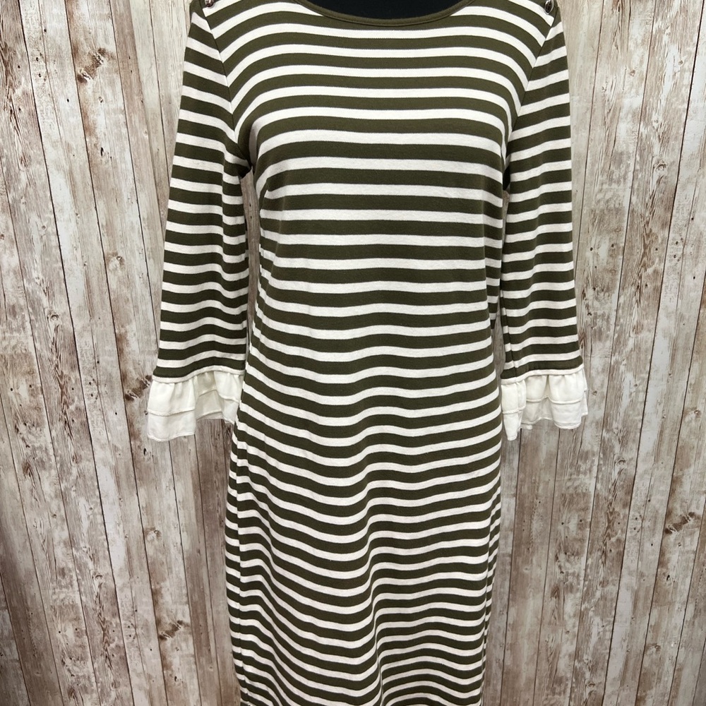 Talbots Green‎ and Cream Cuffed Sleeve Dress